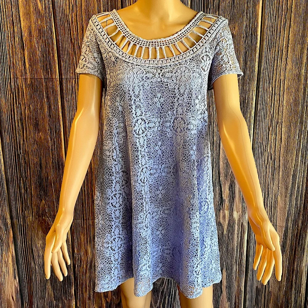 Free People Lavender purple lace floral crochet swing dress size Medium